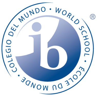 IB World School circle with IB in the center. The following text surrounding the circle COLEGIO DEL MUNDO - WORLD SCHOOL - ECOLE DU MONDE