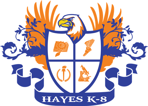 hayes k-8 logo with shield with an eagle