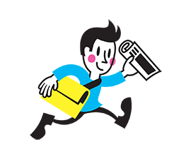 A cartoon drawing of a newspaper delivery boy.