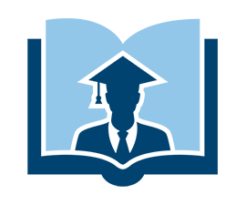 A cartoon drawing of a yearbook with a graduating student in the middle of the open book.