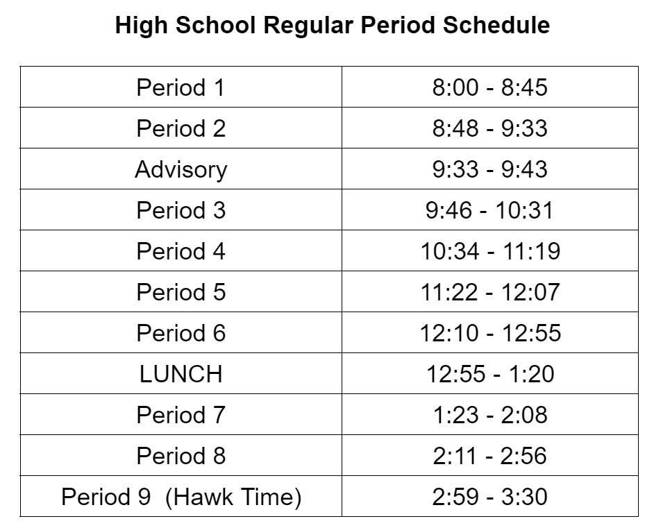 HS Regular Schedule