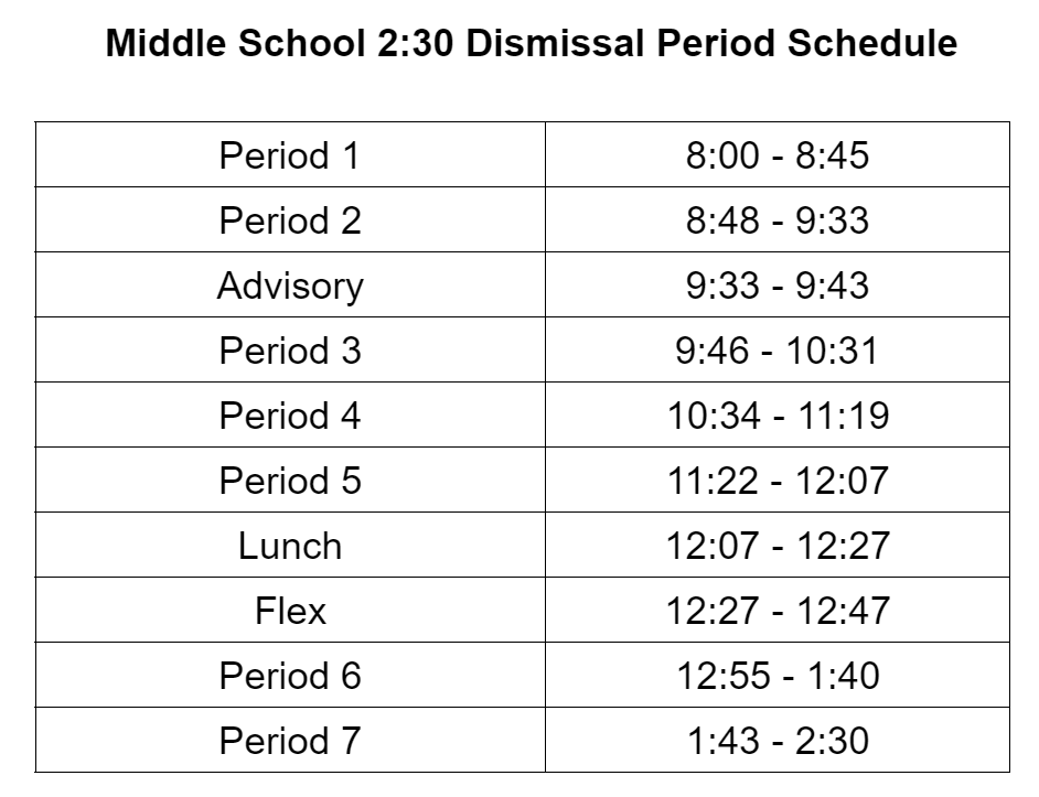MS 2:30 Early Out Schedule