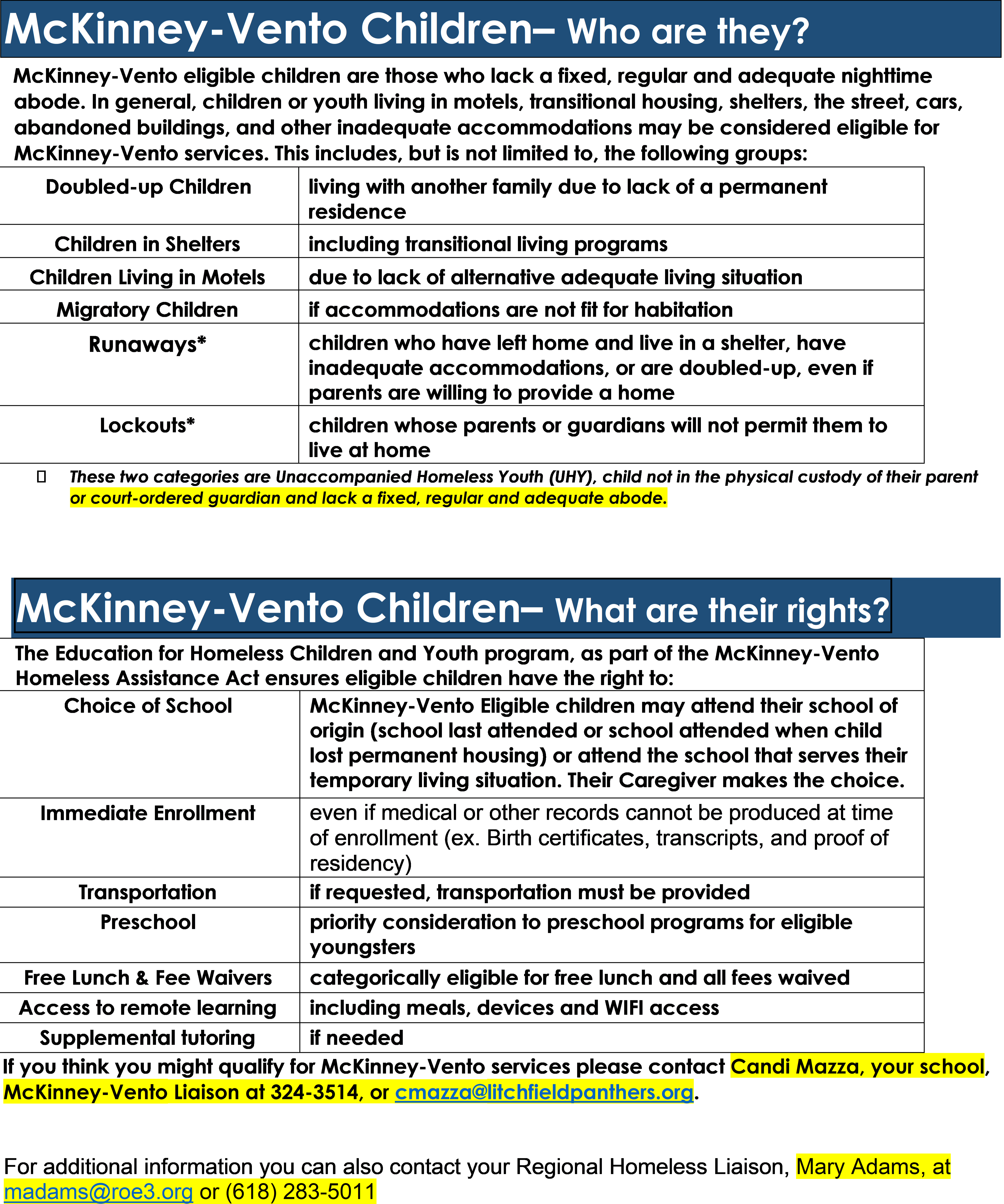 McKinney-Vento Children and their rights