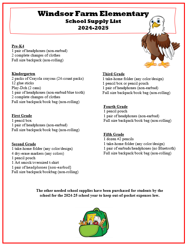 School Supply List with image of Eagle