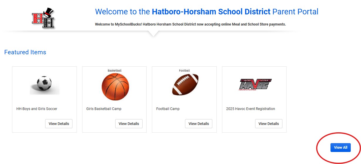 Screenshot of the icon to click on from the MySchoolBucks HHSD Parent Portal