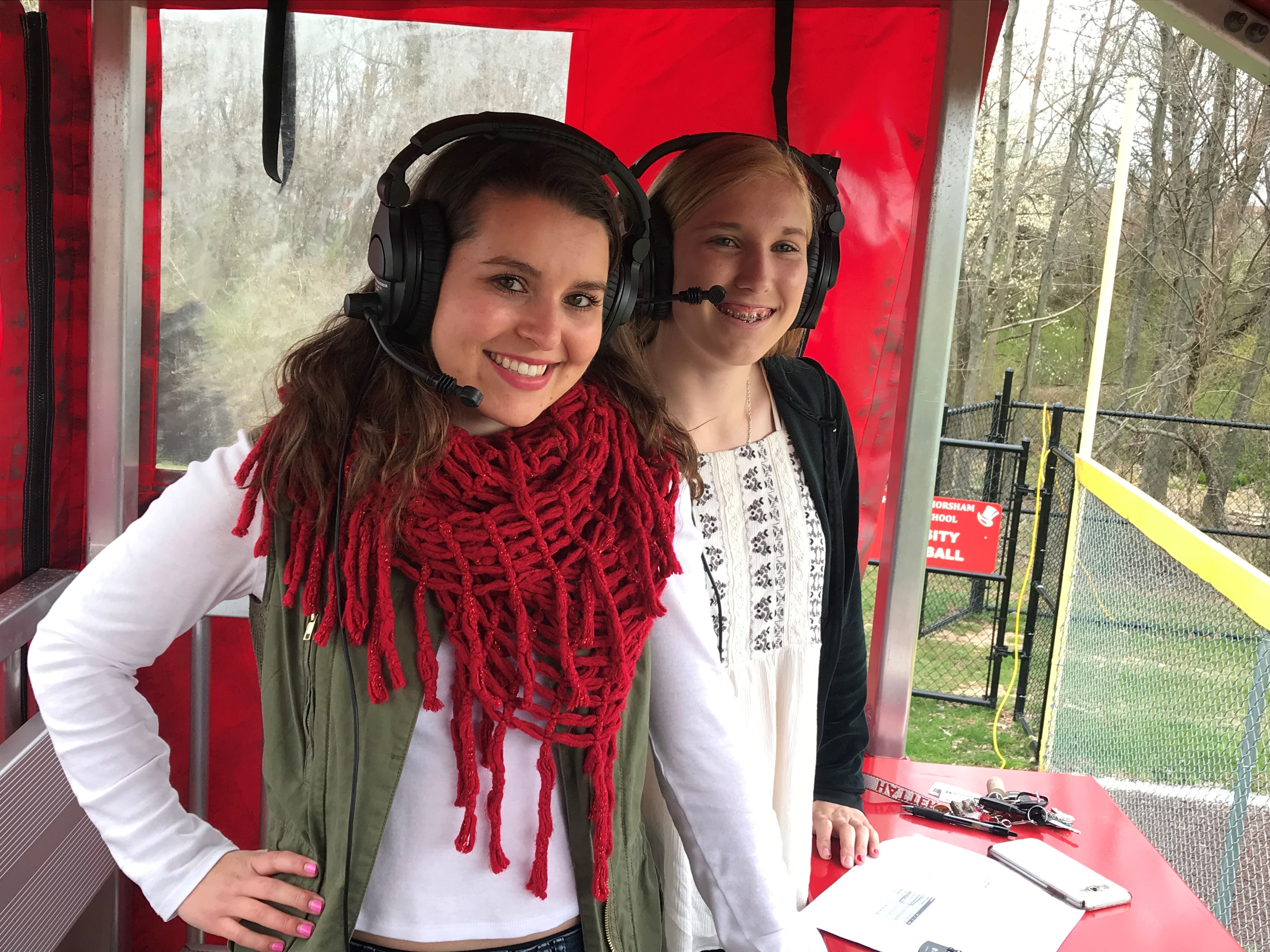 Kaitlin and Allie announcing softball