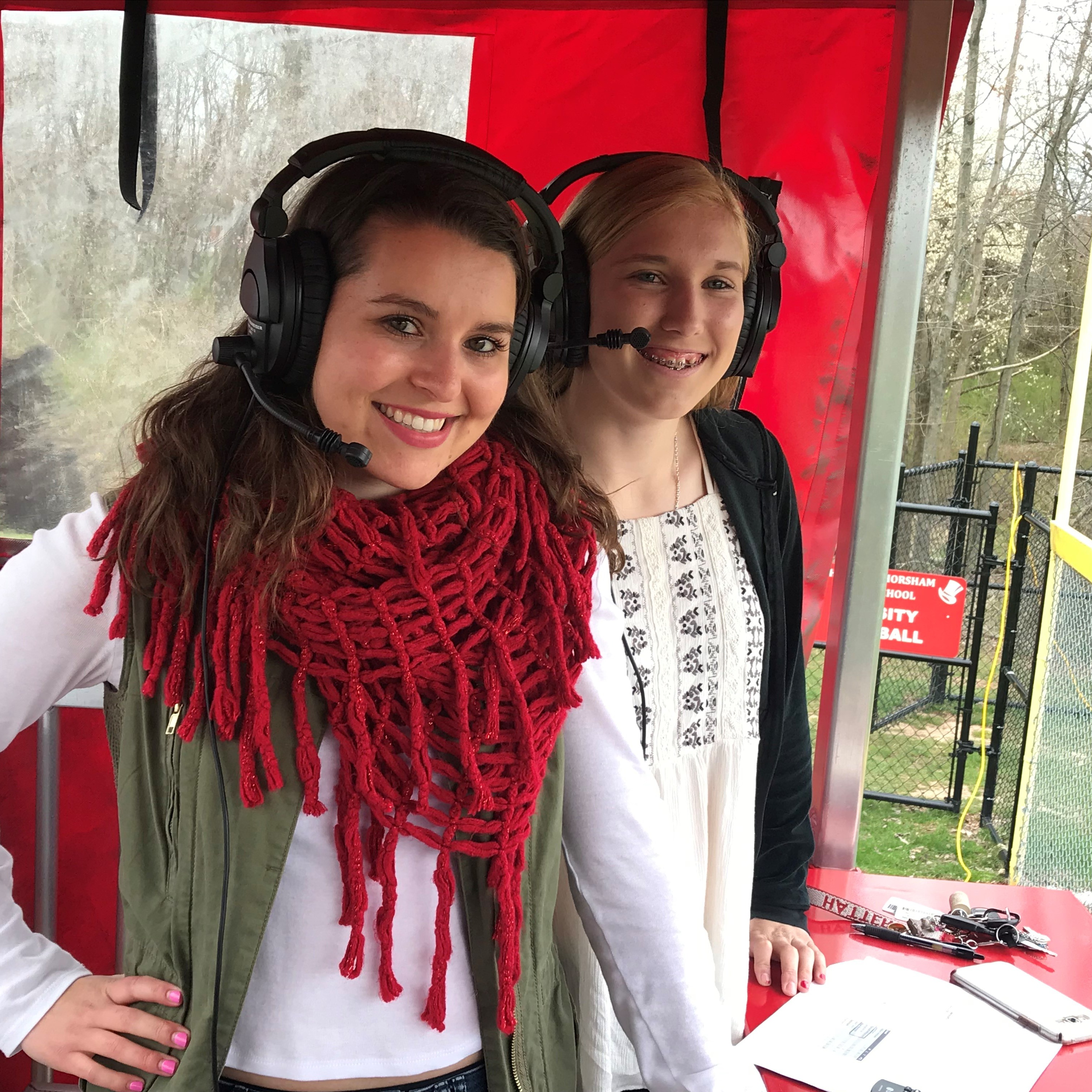 Kaitlin and Allie announcing softball