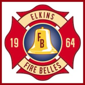 Fire department logo featuring a red bell in the center, with the text "Elkins Fire Belles 1964" surrounding it.