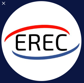 A blue circle with the word "EREC" written in black capital letters in the center.
