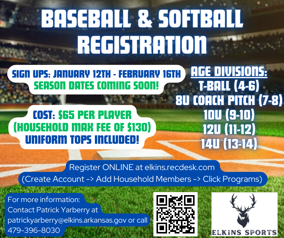 The image shows a poster for the details of registration for baseball & football