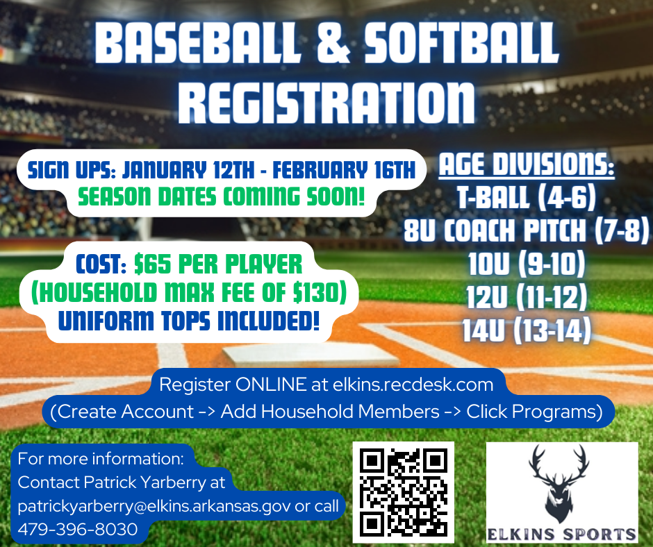 Elking sports Baseball and softball registraton flyer