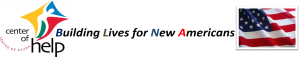 Logo for Center of Help - includes the tagline Building Lives for New Americans