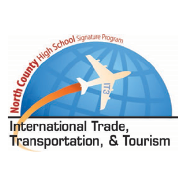 North County High School Signature Program International Trade, Transportation, & Tourism image of plane flying over globe