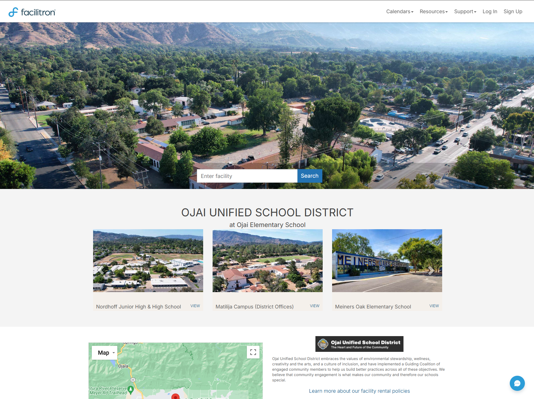 Facilitron Landing Page for Ojai Unified School Distrct