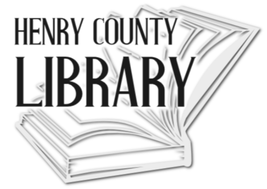 A photo of Henry County Library Logo, having drawing of a book .