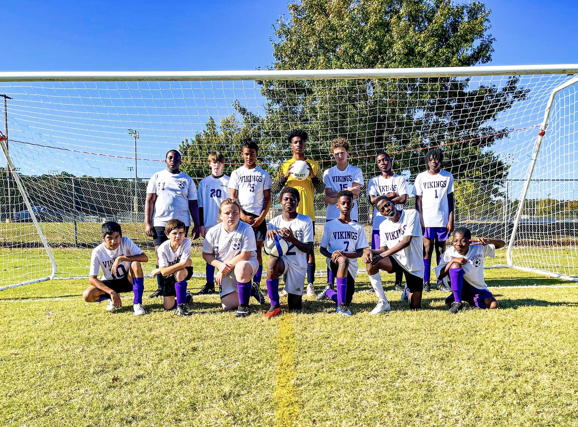 soccer team players on the football campus