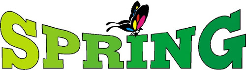 Spring-themed word art with a delicate butterfly perched on top.