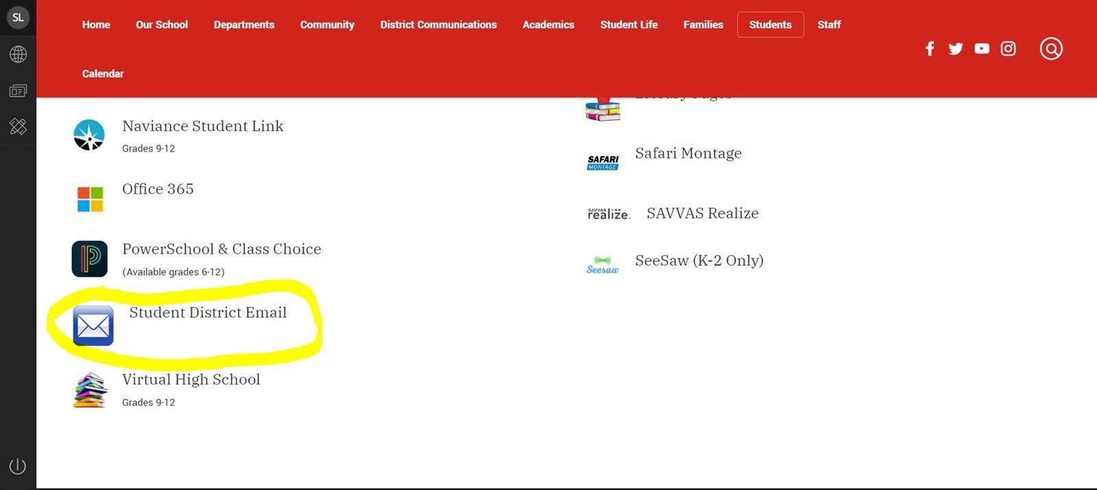 Click on the Student District Email