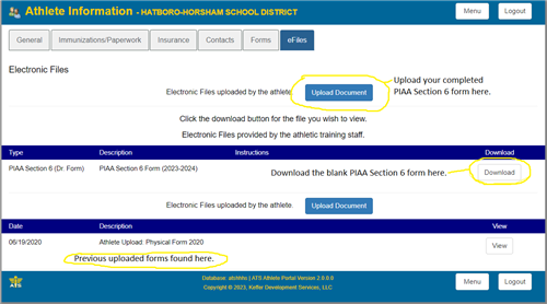 A screenshot of eFiles tab with Upload document highlighted