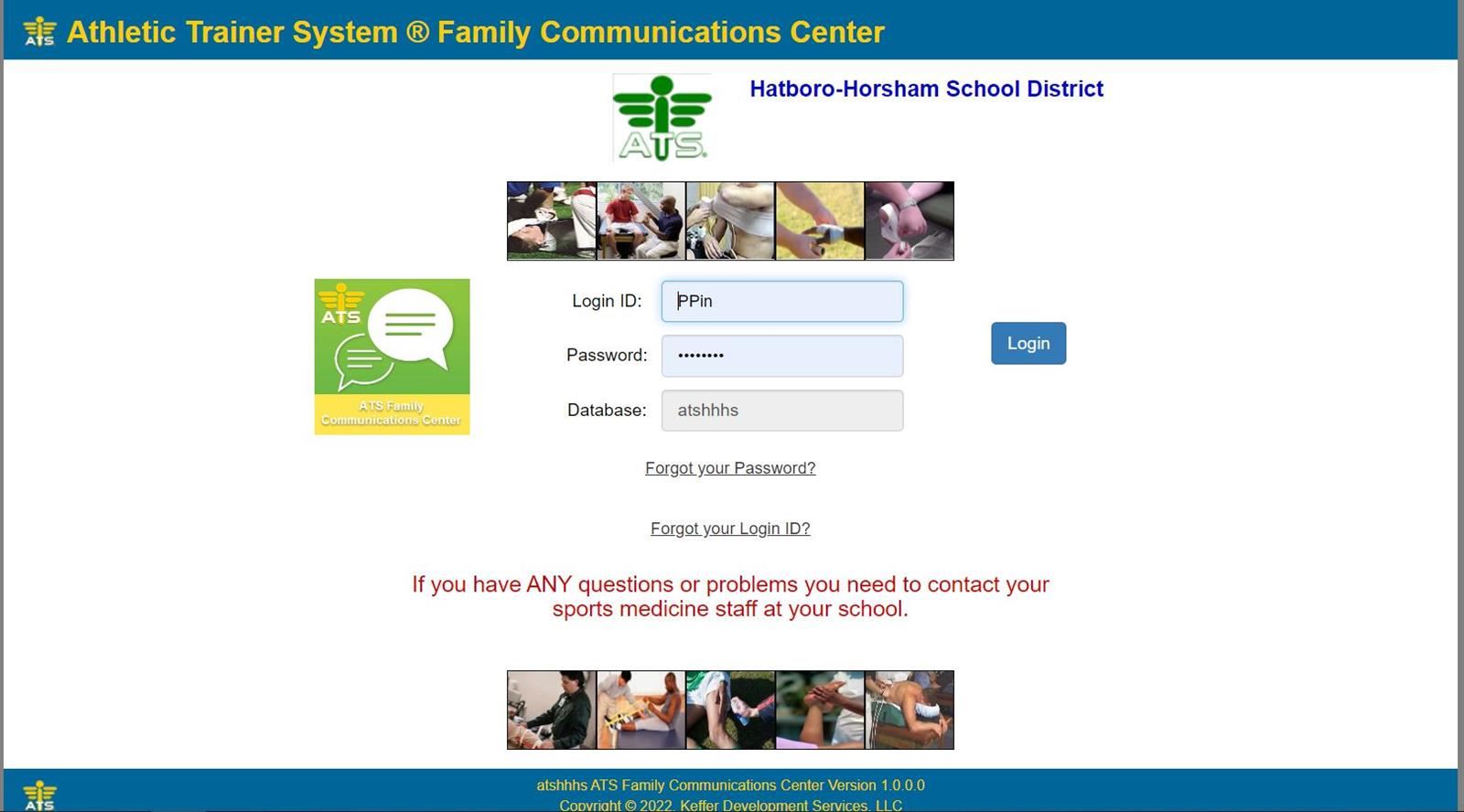 A screenshot of Parent Login Main page