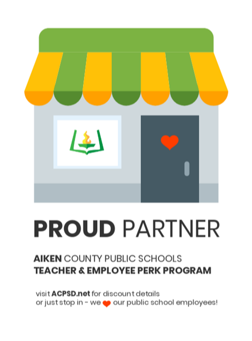 Proud Partner logo, visit acpsd.net for discount details or just stop in - we love our public school employees.