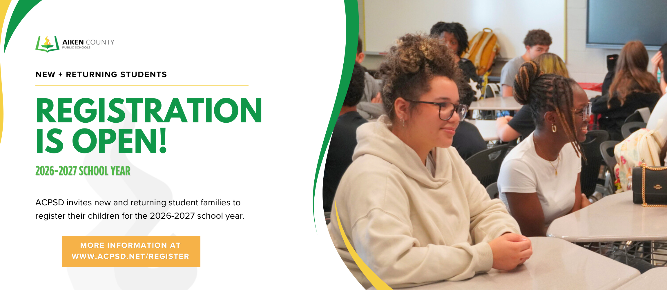 ACPSD invites new and returning student families to register their children for the 2026-2027 school year. More information at www.acpsd.net/register.