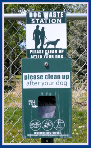 photo of dog waste bag station at the dog park