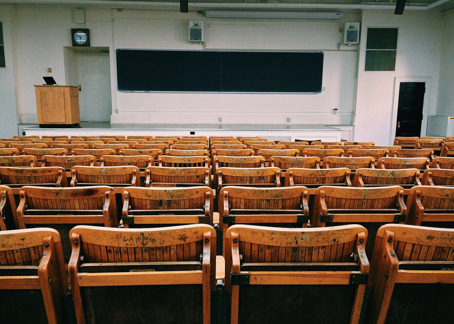 School Auditorium with benches and their stage