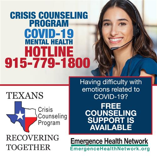 Crisis Counseling Program Covid-19 Mental Health Hotline 915-779-1800