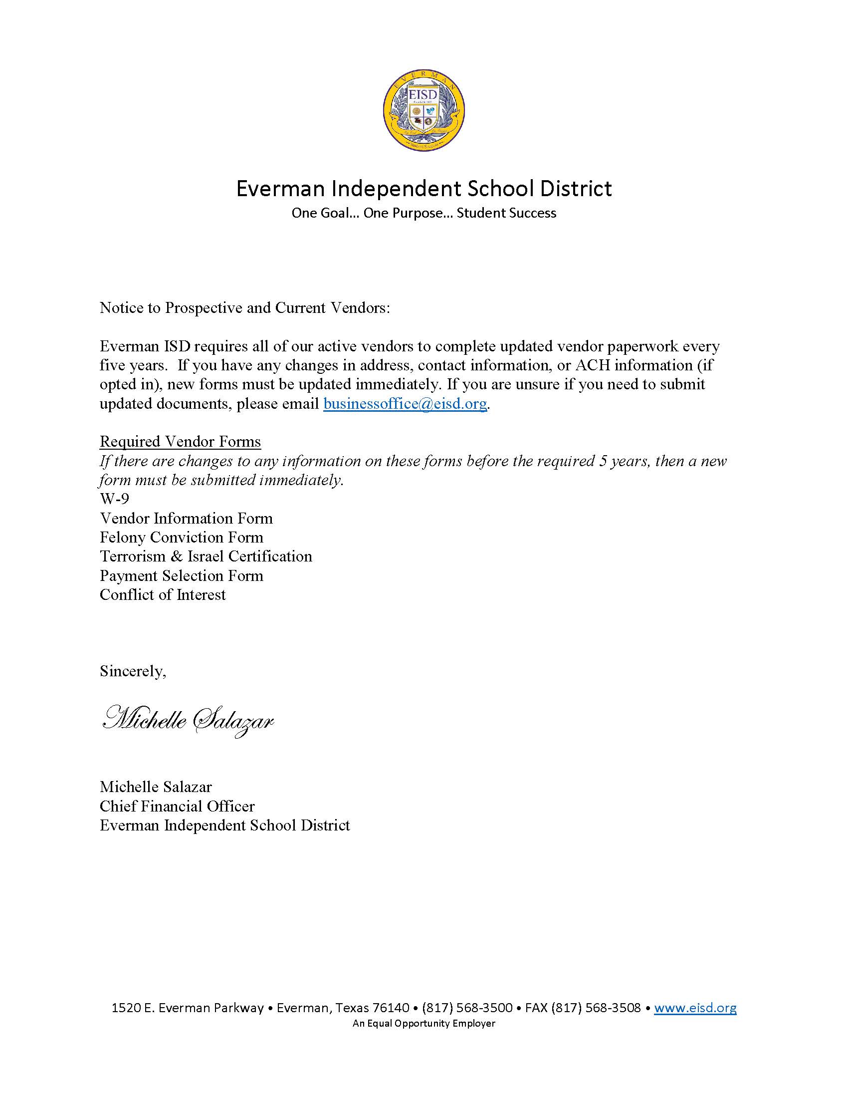 Vendor Letter