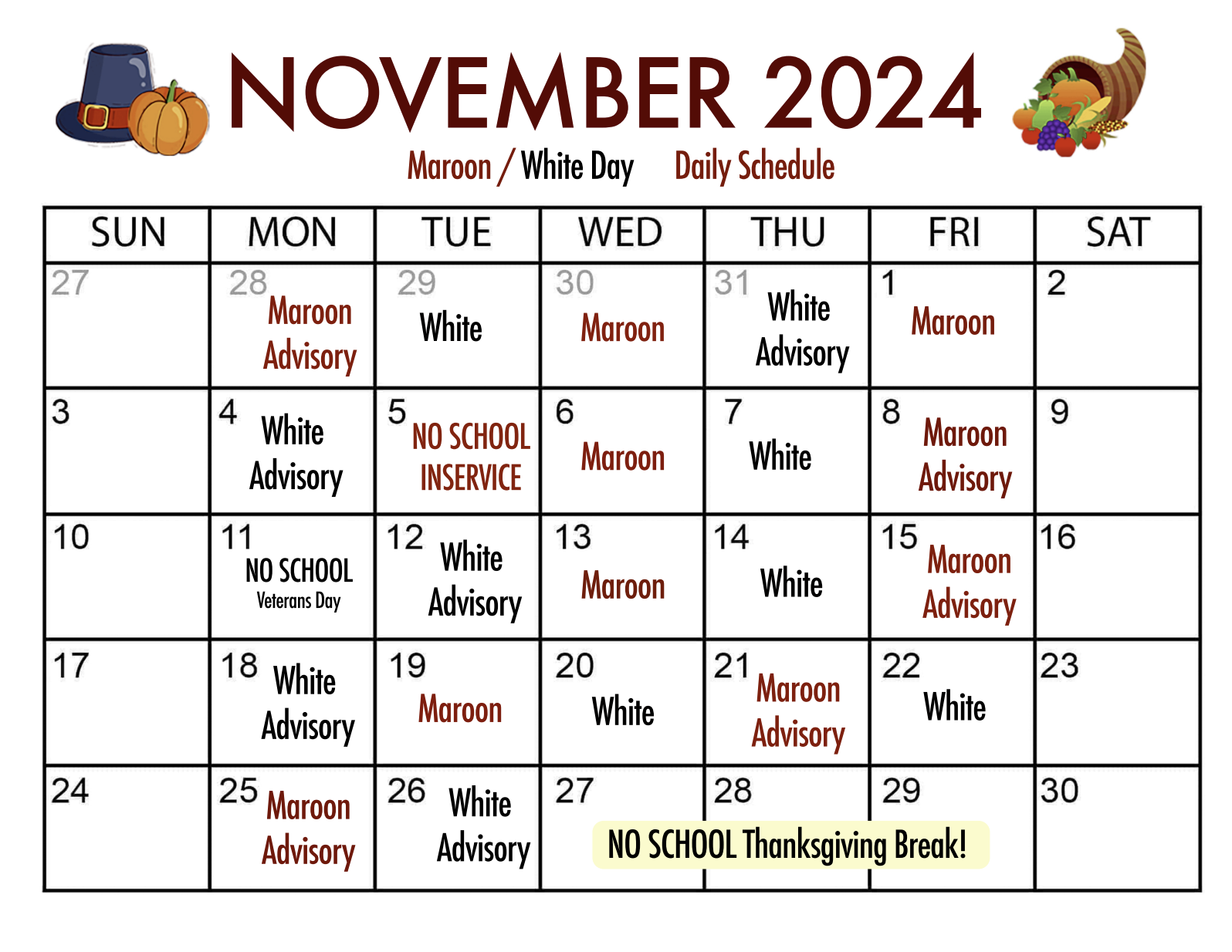 November Bell Schedule