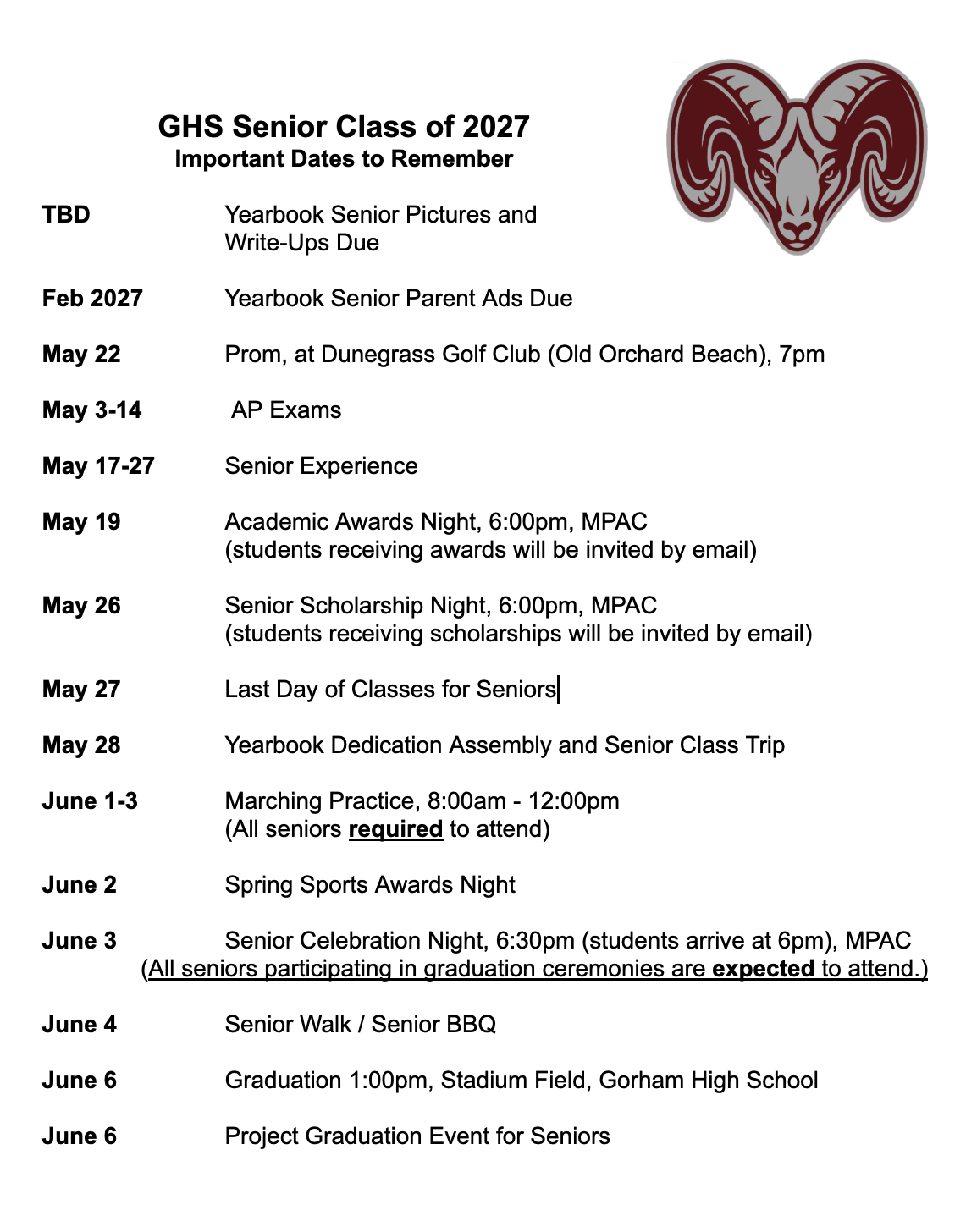Dates to Remember