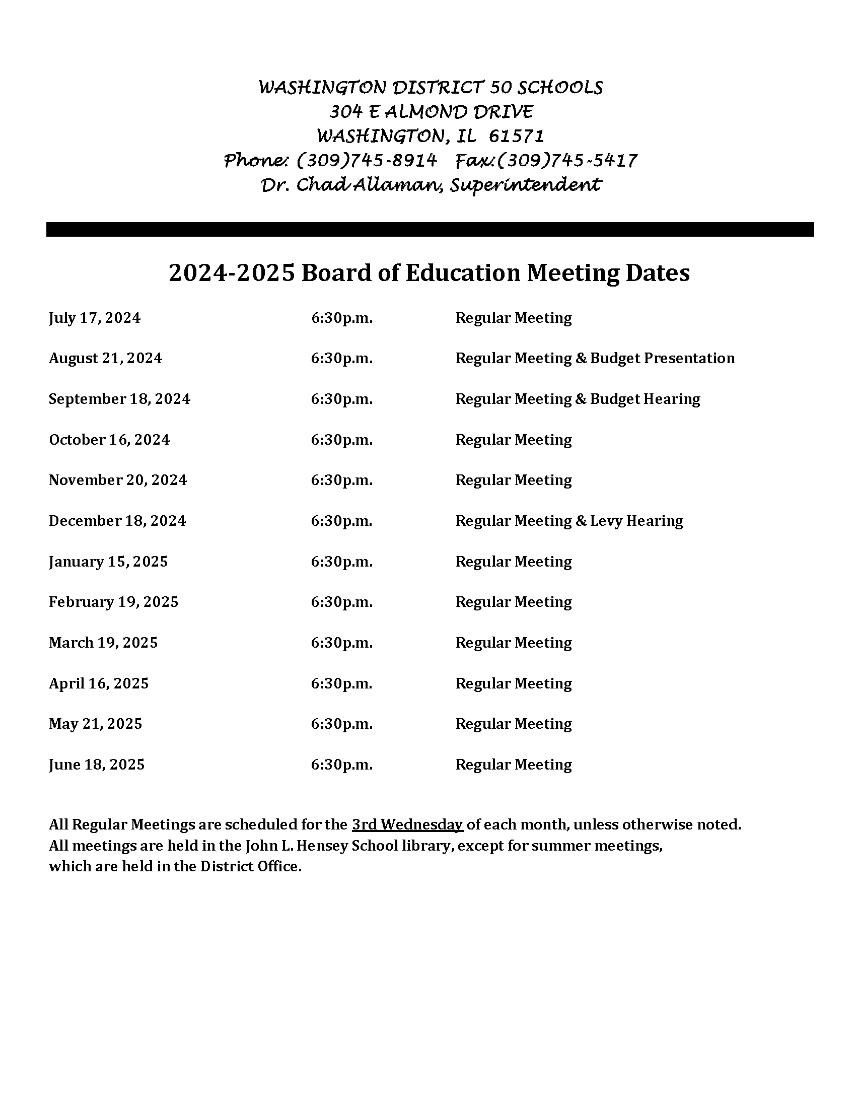 board dates