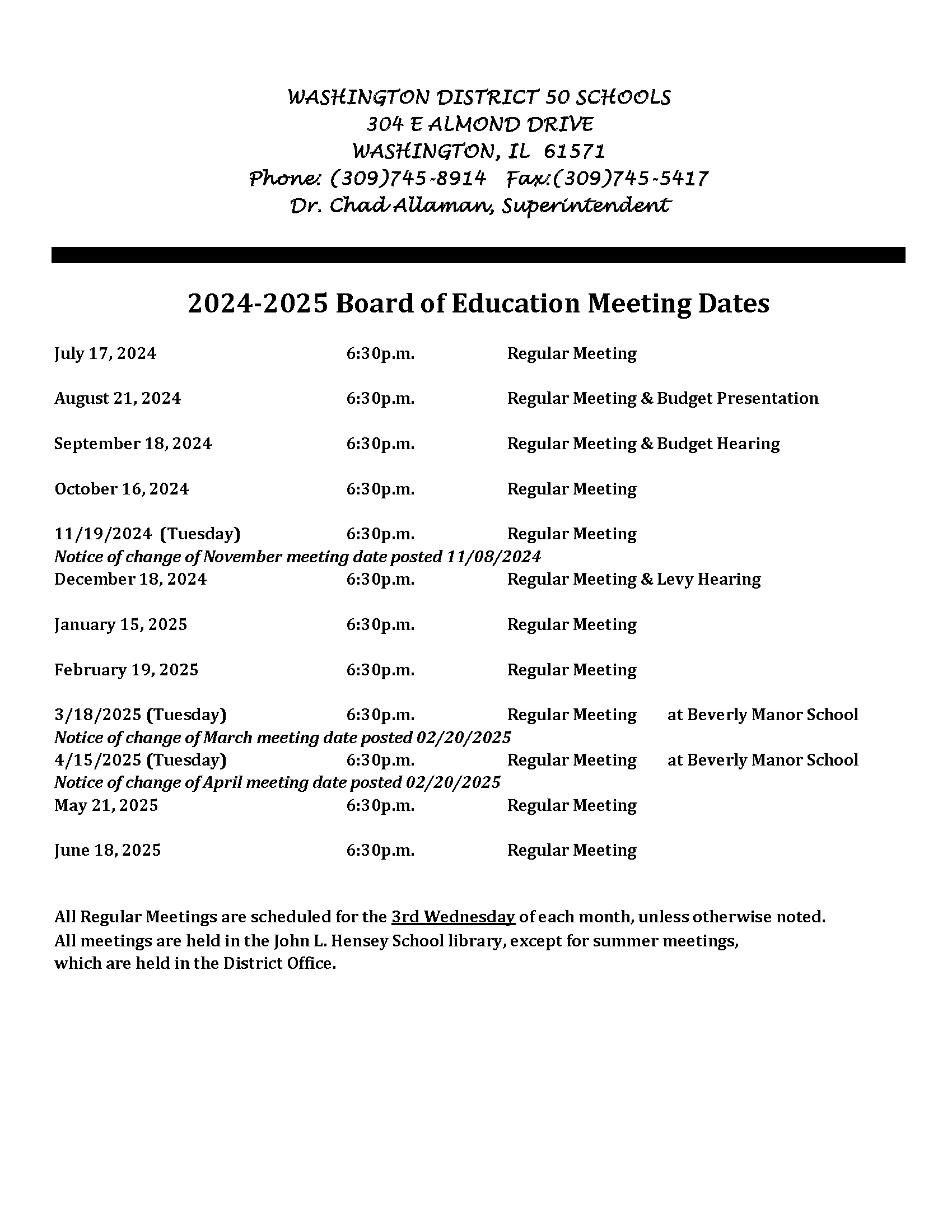 board dates