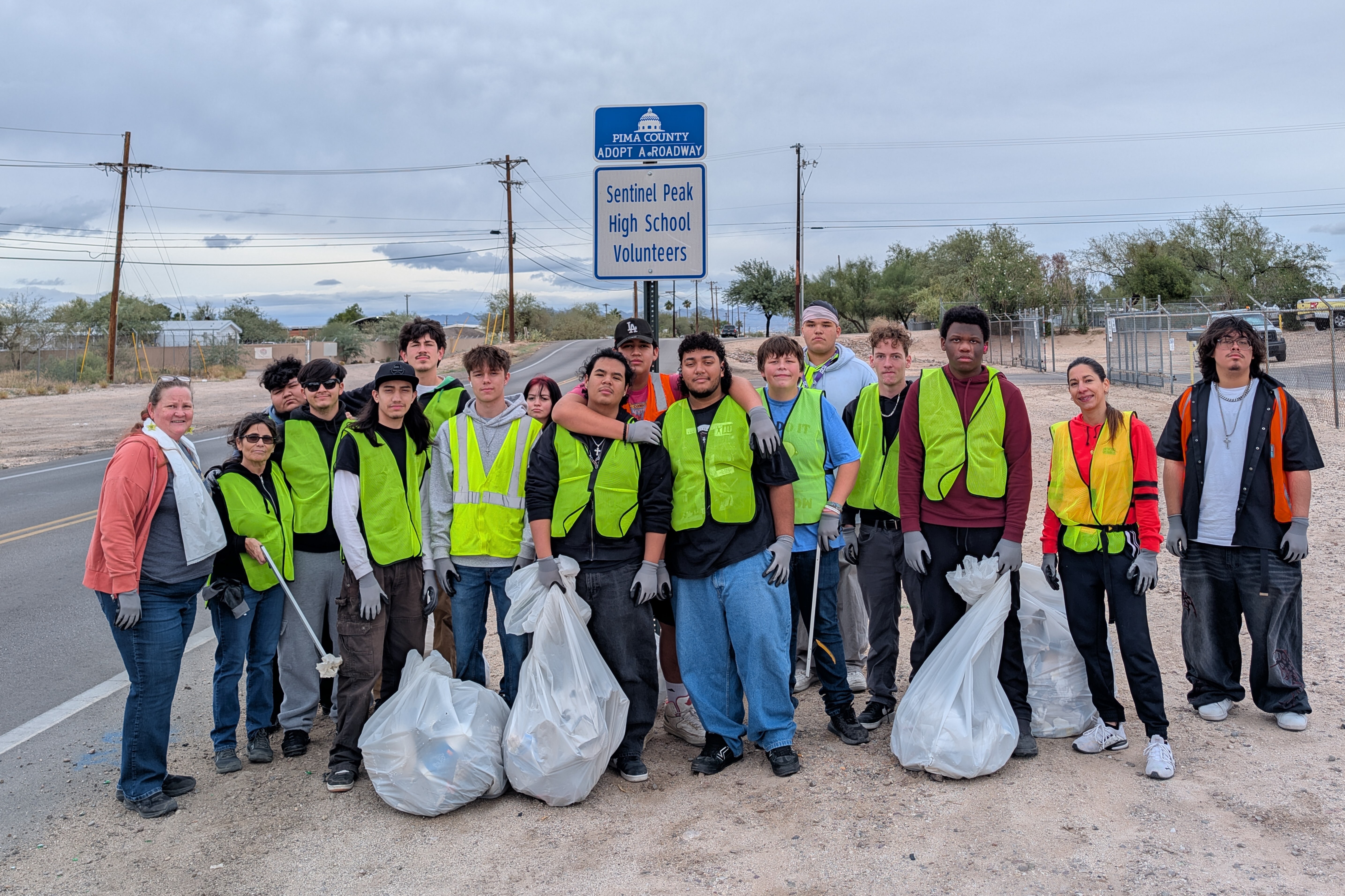 Group of student volunteers that did a roadway cleanup.