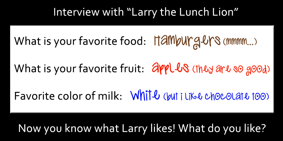 Larry the Lunch Lion menu