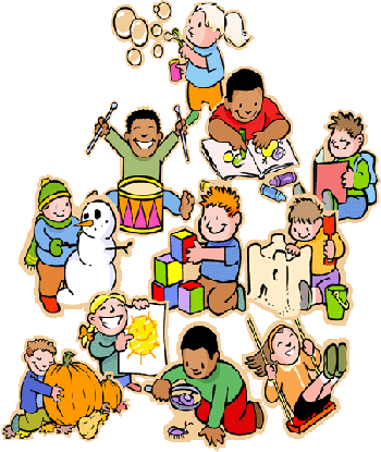 Cartoon of many children playing