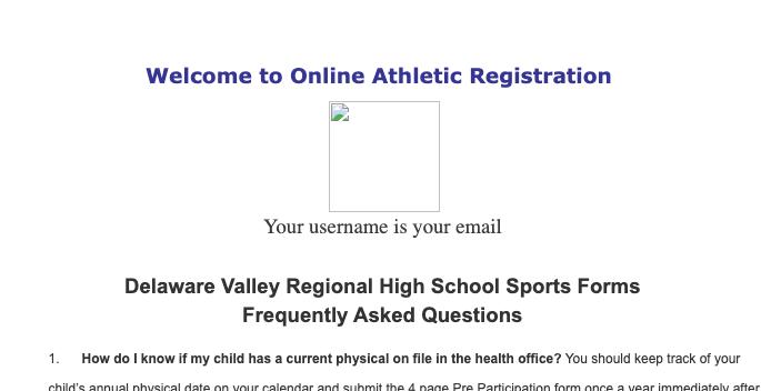 welcome page of Athletic Registration