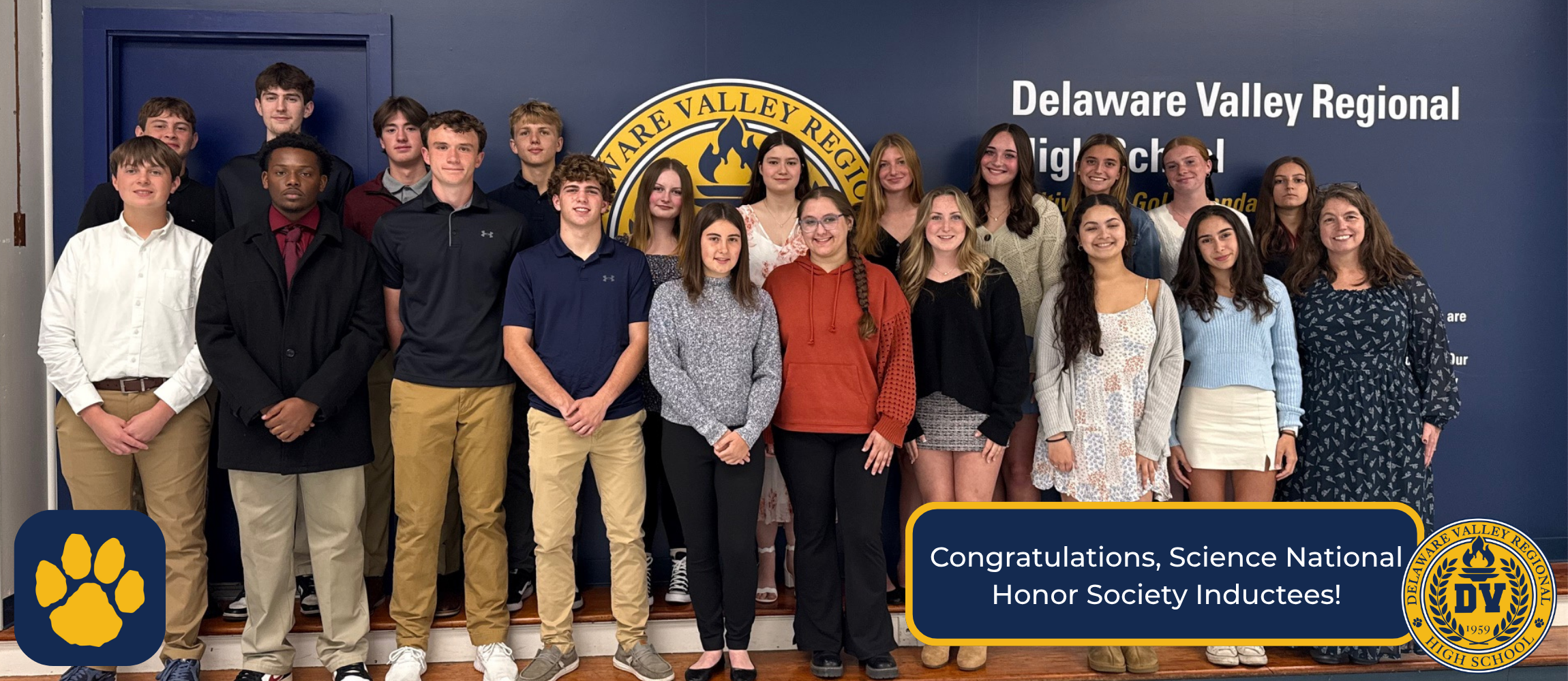 Student inductees of the National Business Honor Society pose with Mr. Perricone and Mrs. Kapetanakis.