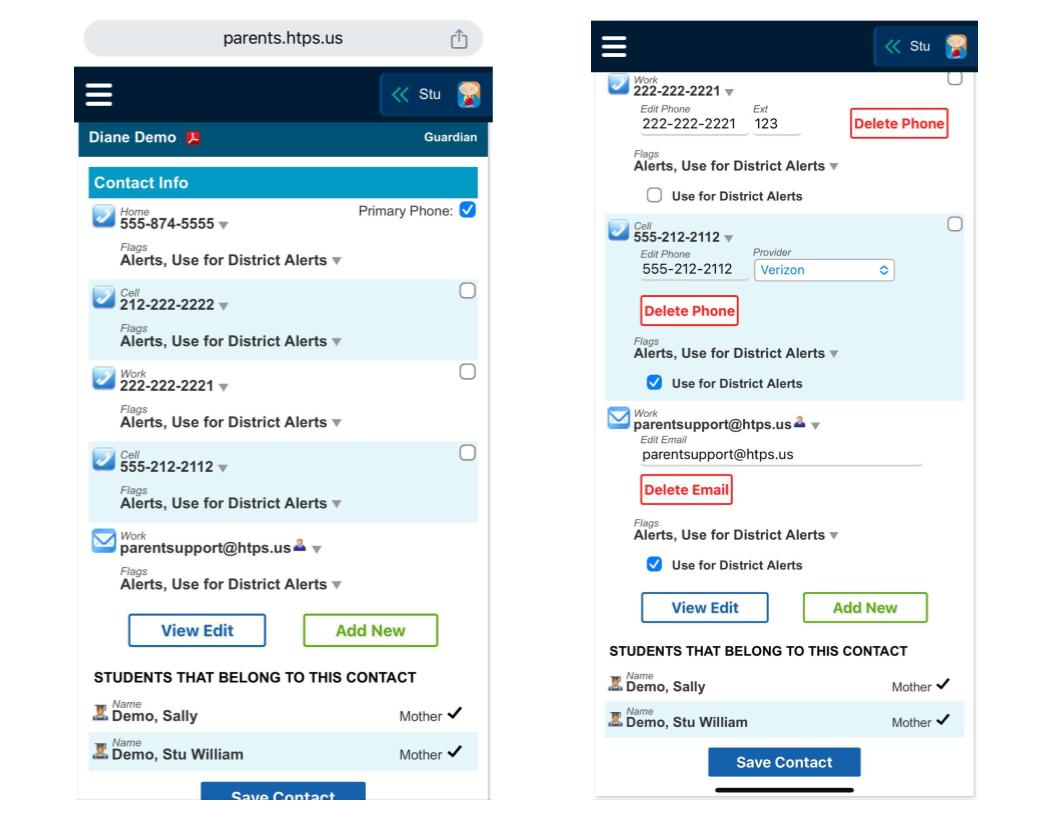 Adjusting Alerts for Contacts