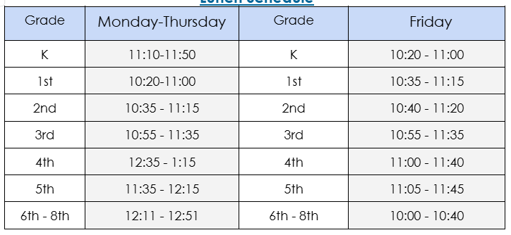 Lunch Schedule