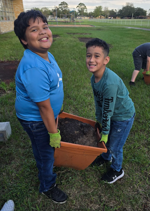 Students gardening
