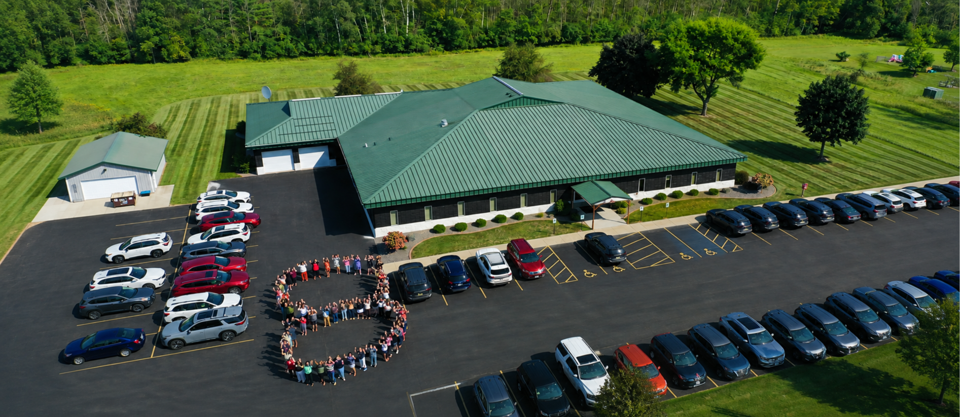 Aerial photo of CESA 8 staff arranged in the shape of an eight.