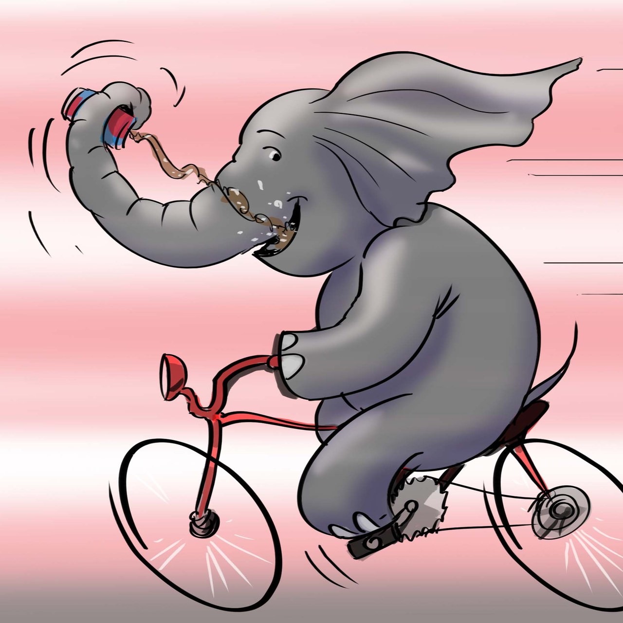 An elephant gracefully rides a bicycle, showcasing its impressive balance and strength.