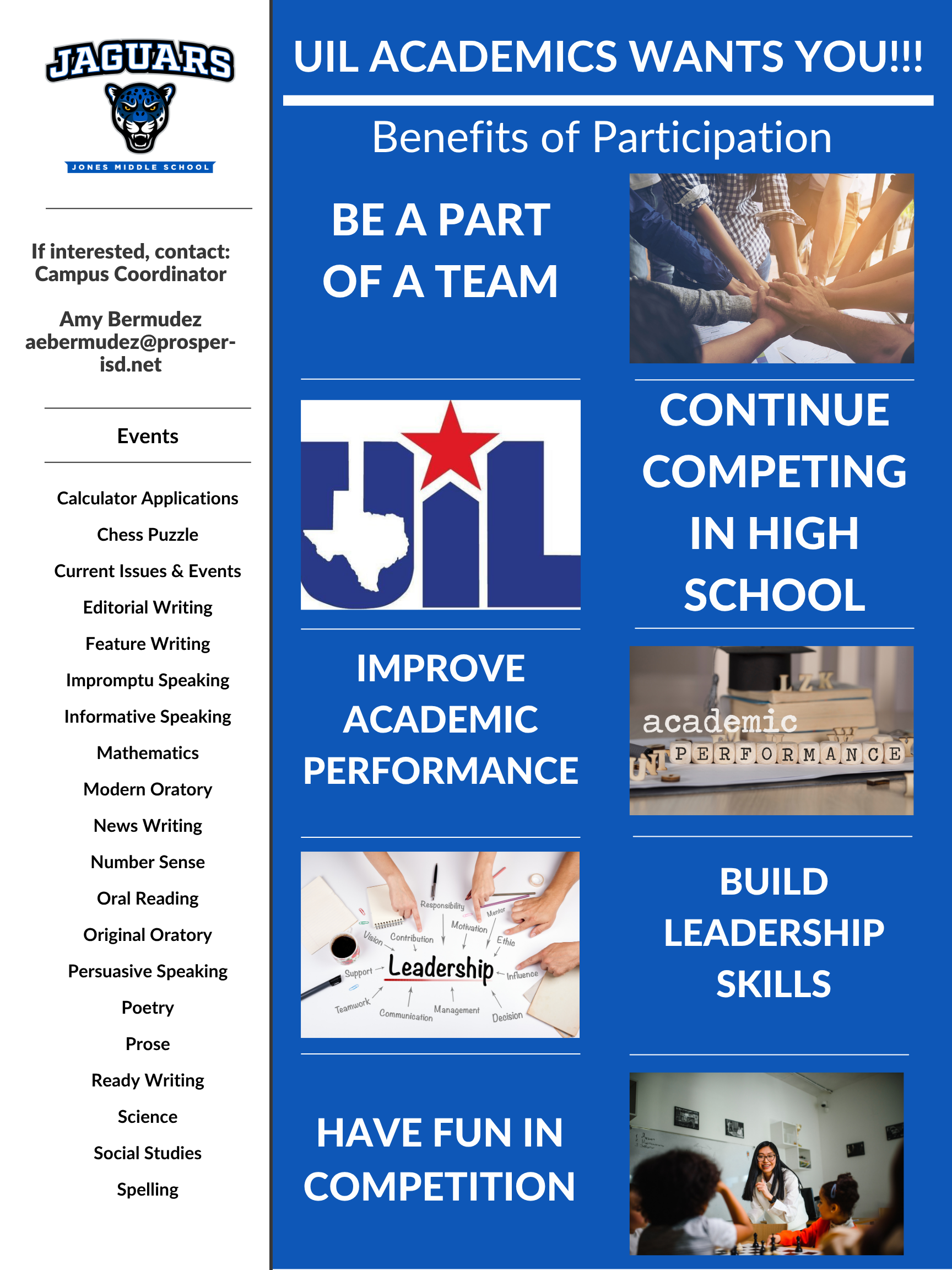UIL Academics Wants You! Contact Amy Bermudez for more information.