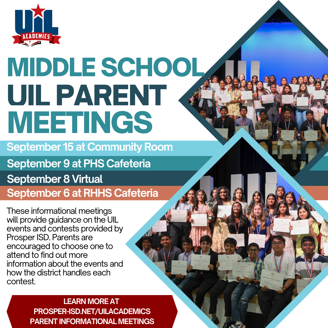 UIL Parent meetings September 15, September 9, September 8, and September 6th.