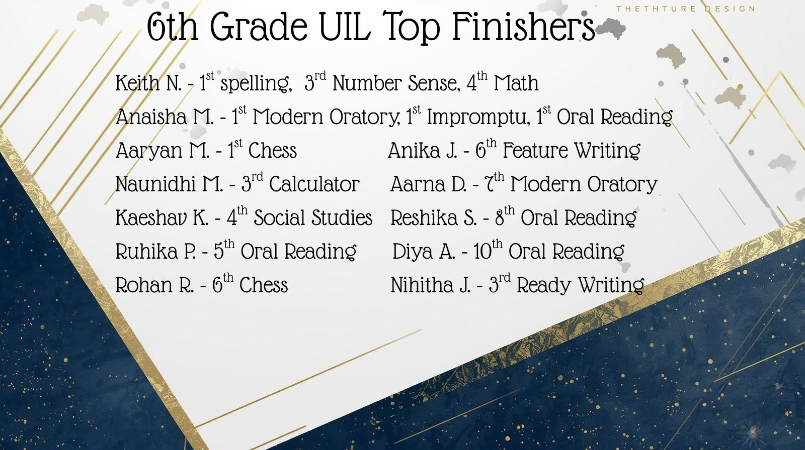 6th grade UIL Top Finishers