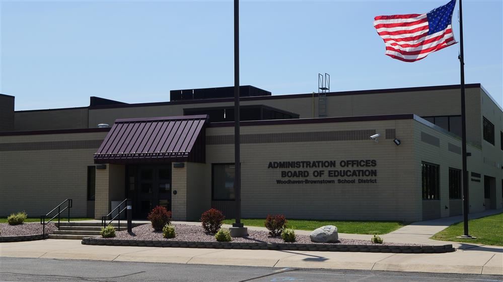Administrative office building on street corner.