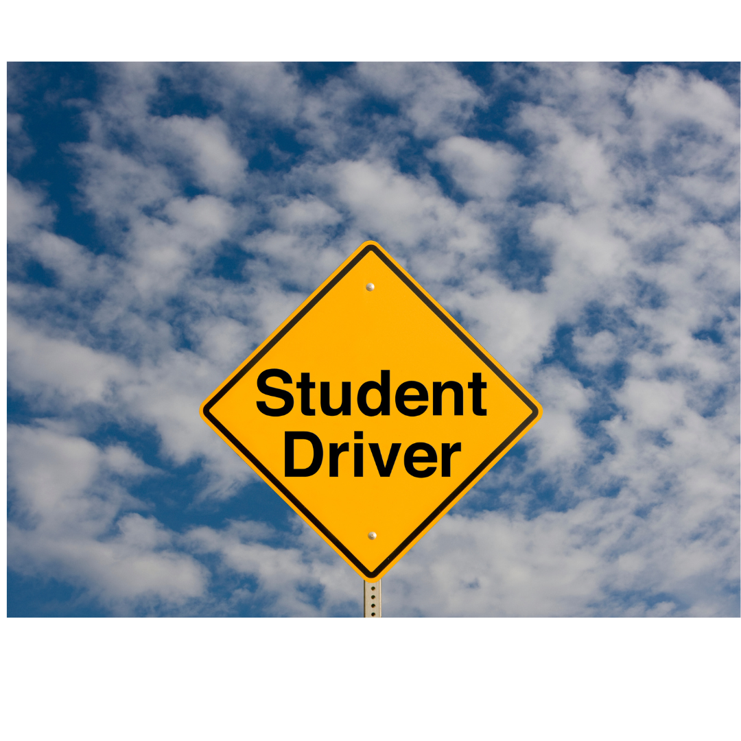 Yellow information with student driver written on it 