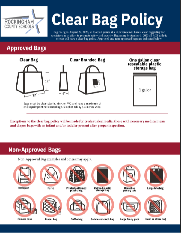 Clear bag flyer  illustrating approved and non improved bag types